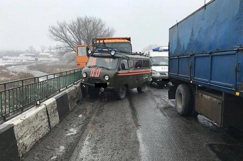 На трассе М4 «Дон» самосвал врезался в машины ГИБДД, МЧС и скорой помощи